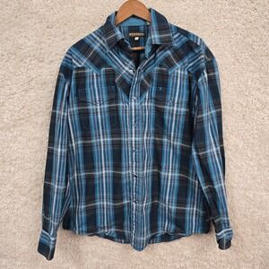 Stetson Western Shirt Mens Large Blue Plaid Pearl Snap Long Sleeve Cowboy
